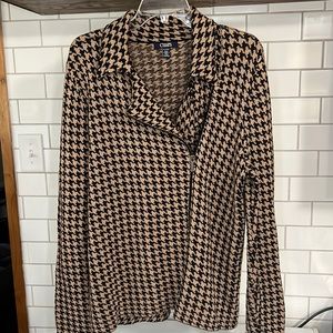 Chaps Houndstooth Sweater Assymetrical Zipper Size XL Brown Black Moto Jacket